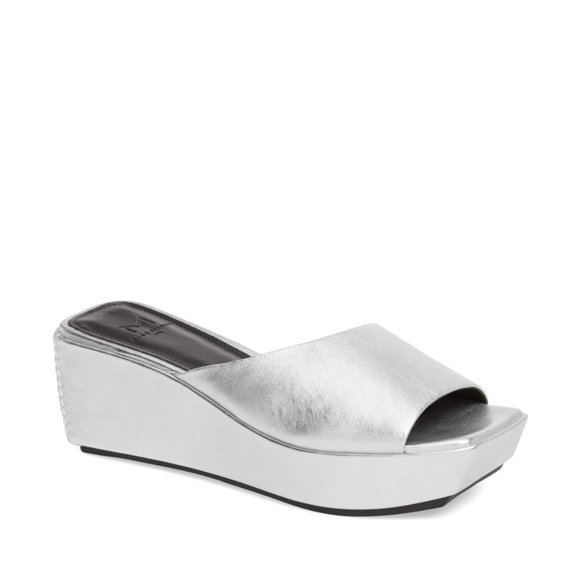Marc Fisher Shoes - Marc Fisher New YAILYN Platform Slide Sandal Mule Leather Flatforms SILVER Women